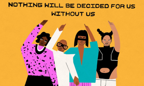 Image description: Illustration showing four different women with fists up