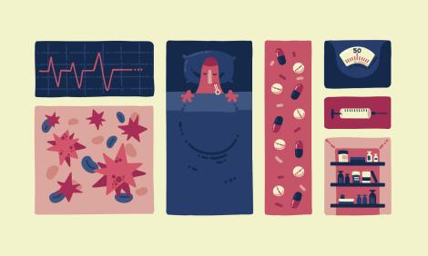 Image description: Panel showing differnet aspects of HIV/AIDS